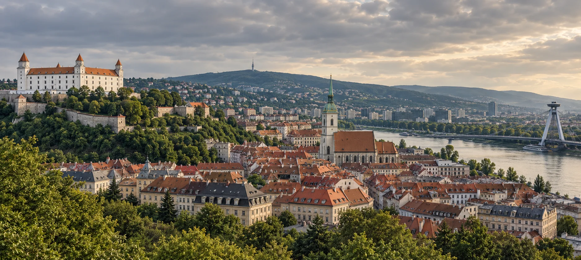 Panoramic view of Bratislava with Bratislava Castle and the old town