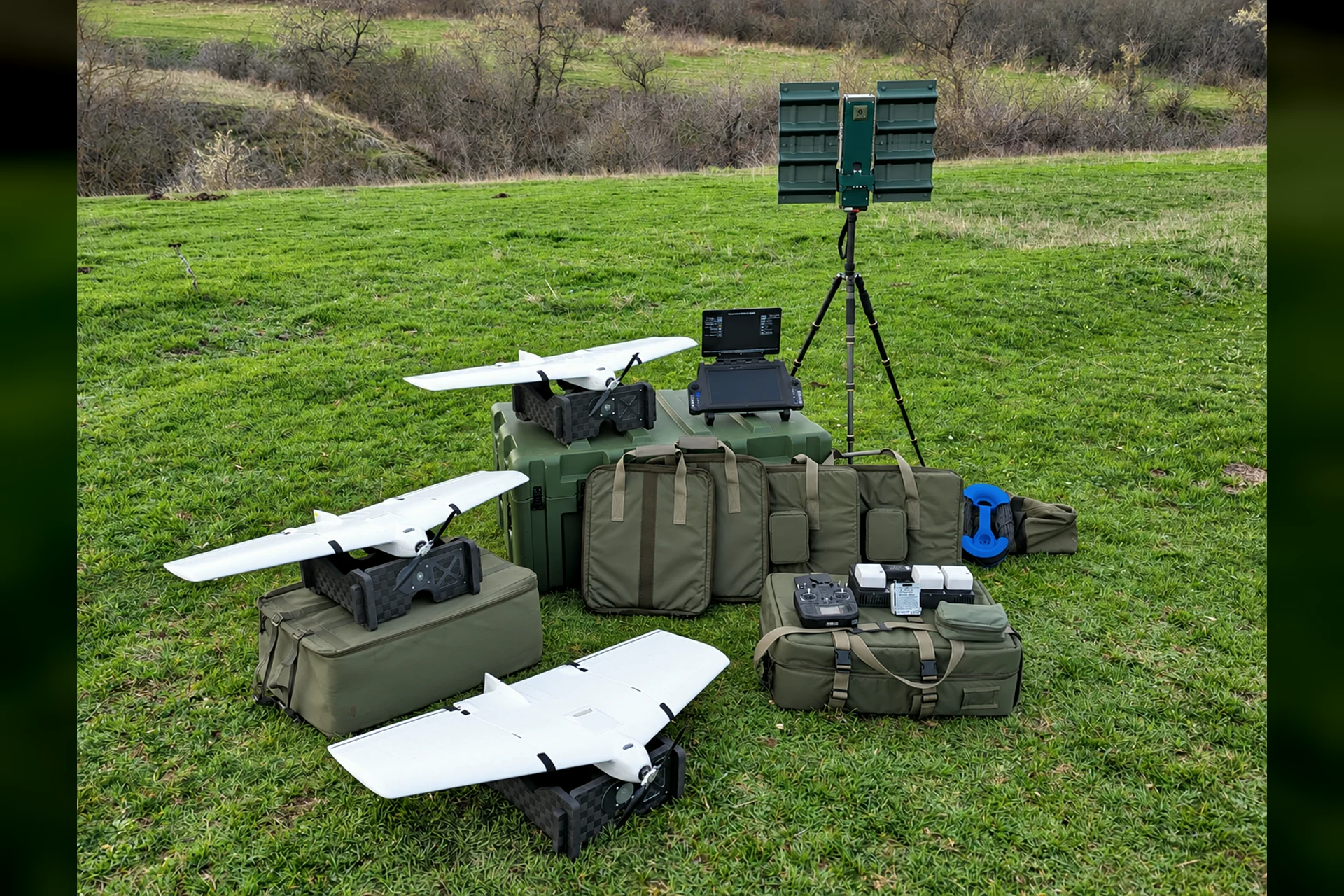 SHADOWLEAF aircraft and field equipment arranged outdoors